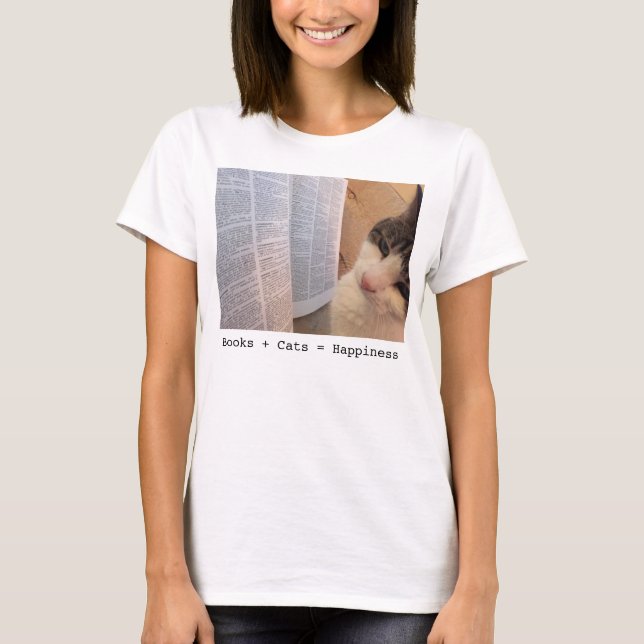 Camiseta Os livros das mulheres + Gatos = T da felicidade (Frente)