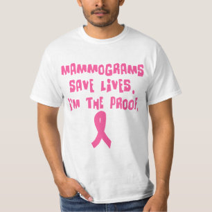 Camiseta Os mamogramas salvar vidas. Eu sou a prova