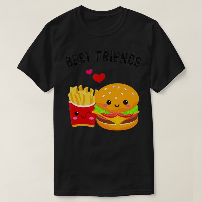 Camiseta Os melhores amigos Kawaii Burger e Fries (Frente do Design)