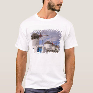 Camiseta Os moinhos de vento de Mykonos nas Ilhas Gregas