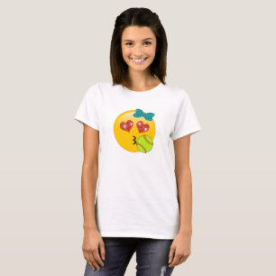 Camiseta Os olhos Kissy do coração de Emoji do softball