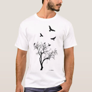 Camiseta Os pássaros voam do tshirt vestido e esfarrapado