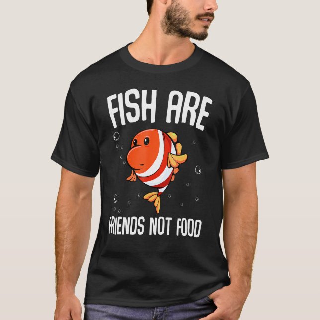 Camiseta Os Peixes Não São Amigos Da Comida Vegetariana. (Frente)