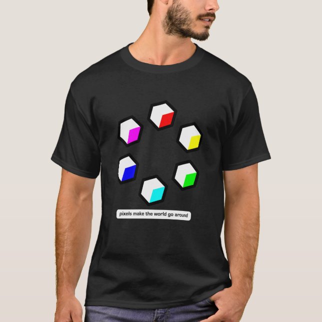Camiseta Os pixéis fazem o mundo circundar (Frente)