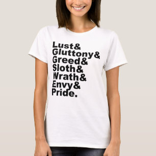 Camiseta Os Sete Pecados Capitais Como Popularizados pela B