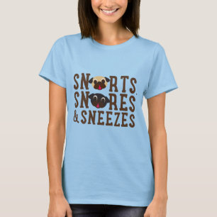 Camiseta Os Snorts, ressonam e Sneezes preto e T do Pug da