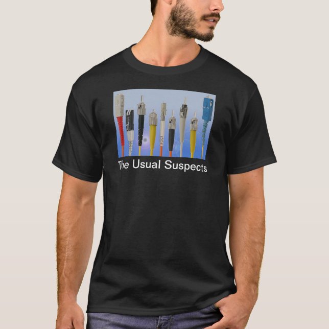 Camiseta Os suspeitos usuais (fibra óptica) (Frente)