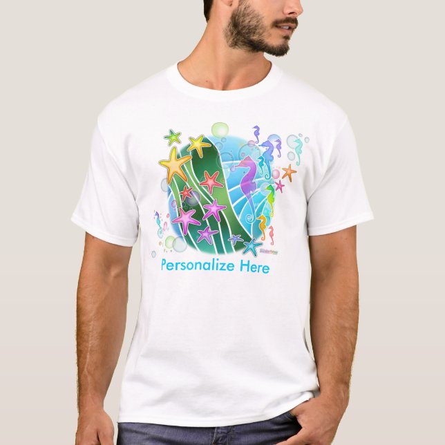 Camiseta Os t-shirt leves dos homens - sob o pop art do mar (Frente)