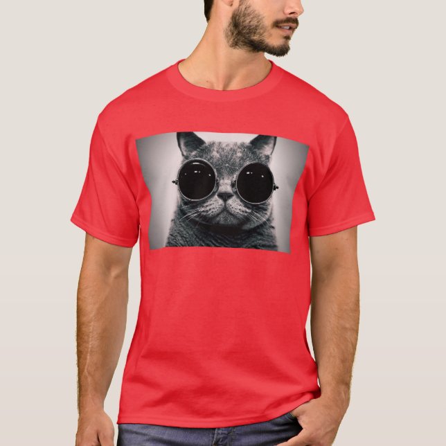 Camiseta os vidros do steampunk refrigeram o gato (Frente)