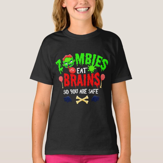 Camiseta Os Zombies Dias de as Bruxas engraçados Comem Cére (Frente)