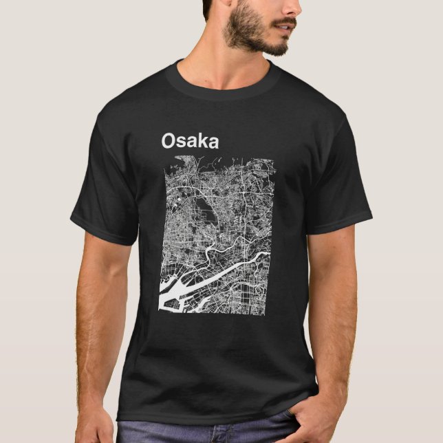 Camiseta Osaka Japão - Mapa gráfico clássico da cidade (Frente)