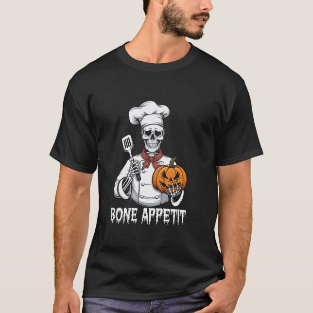 Camiseta Osso Apetite Esqueleto Halloween Cook Skeleton Cus (Frente)