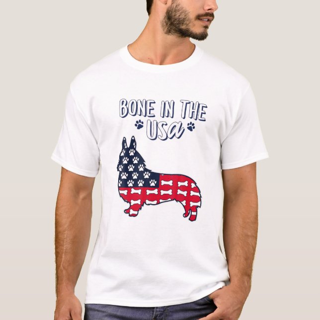 Camiseta Osso Nos EUA Corgi 4 De Julho (Frente)