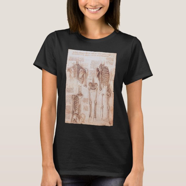 Camiseta Ossos do Esqueleto da Anatomia Humana de Leonardo  (Frente)