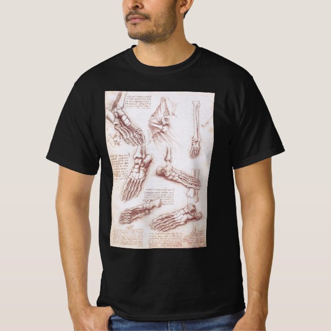 Camiseta Ossos do Pé da Anatomia Humana de Leonardo da Vinc (Frente)