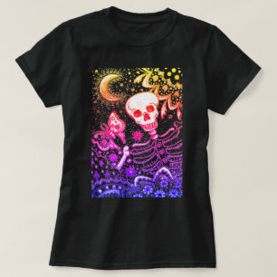 CAMISETA OSSOS NO ESQUELETO DE JARDIM, LUA DE ARTE FOLK, BO