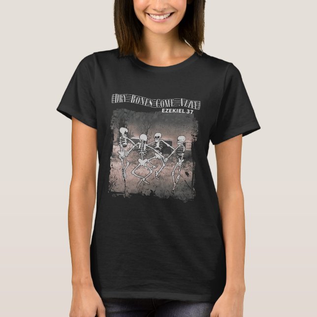 Camiseta Ossos secos vêm vivos do esqueleto dançando no Hal (Frente)