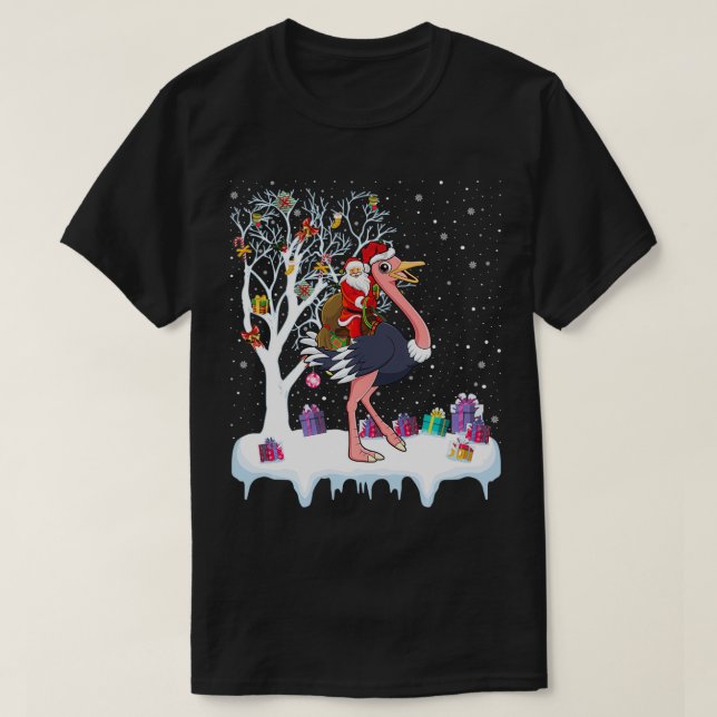 Camiseta Ostrich Bird Lover Xmas Gift Santa Riding Ostrich  (Frente do Design)
