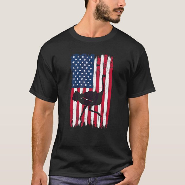 Camiseta Ostrich Bird Silhouette American Flag Usa Patrioti (Frente)