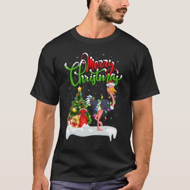 Camiseta Ostrich Bird   Xmas Decorations Santa Ostrich Chri (Frente)