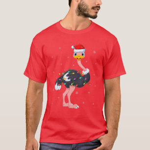 Camiseta Ostrich Bird Xmas Lighting Santa Hat Ostrich Chris