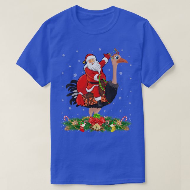 Camiseta Ostrich Bird Xmas Matching Santa Riding Ostrich Ch (Frente do Design)
