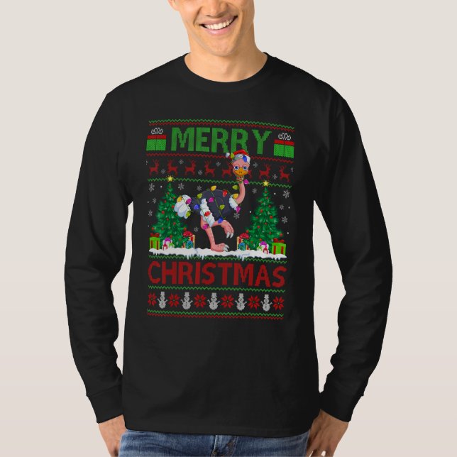 Camiseta Ostrich Bird   Xmas Tree Ugly Santa Ostrich Christ (Frente)