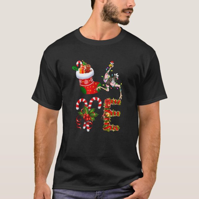Camiseta Ostrich Christmas Lights Led  Santa Hat Christmas (Frente)