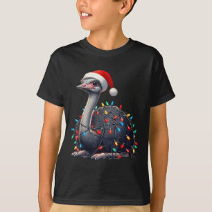 Camiseta Ostrich Christmas Luzes Engraçadas Santa Hat Feliz