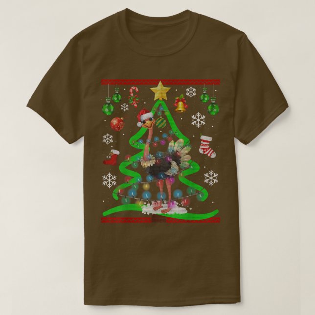 Camiseta Ostrich Christmas Tree Ostriches Ugly Xmas Sweater (Frente do Design)