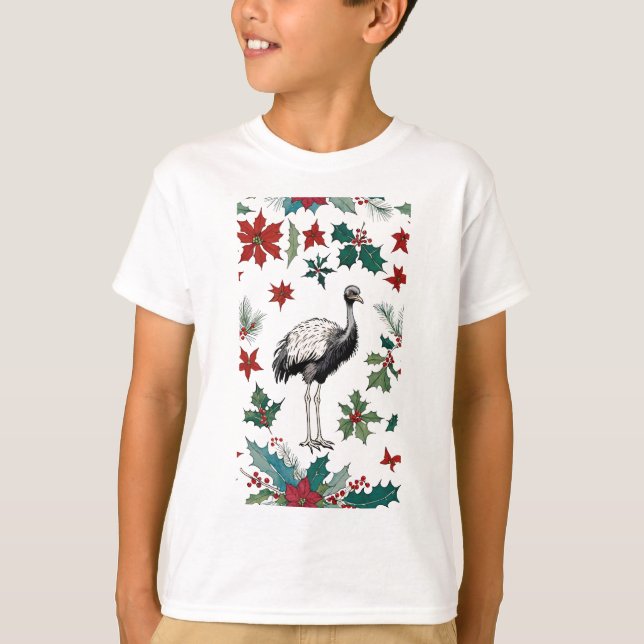 Camiseta Ostrich De Natal E Poinsettias (Frente)