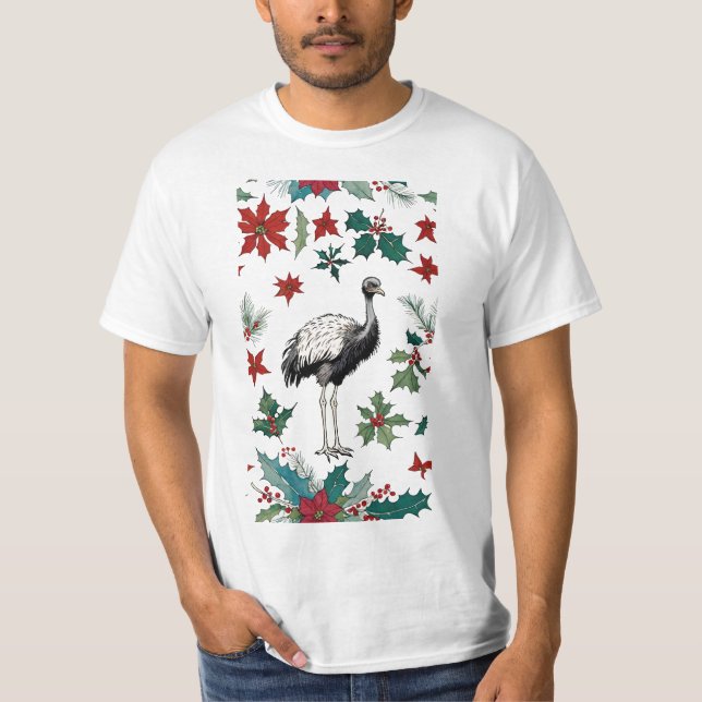 Camiseta Ostrich De Natal E Poinsettias (Frente)