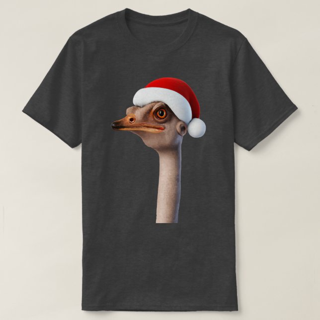 Camiseta Ostrich Divertido A Usar O Humor Animal De Santa H (Frente do Design)