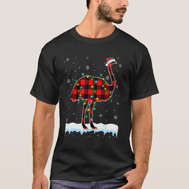 Camiseta Ostrich Natal Santa Hat Animais Fofos Xmas Lig (Frente)