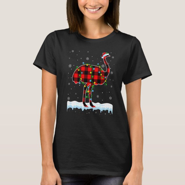 Camiseta Ostrich Natal Santa Hat Animais Fofos Xmas Ligh (Frente)