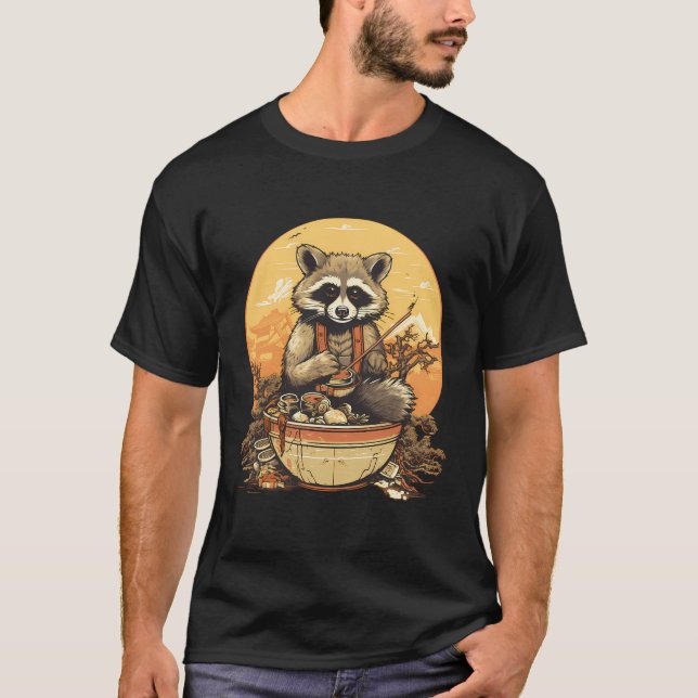 Camiseta Otaku Kawaii Anime Raccoon come Comida japonesa Ra (Frente)