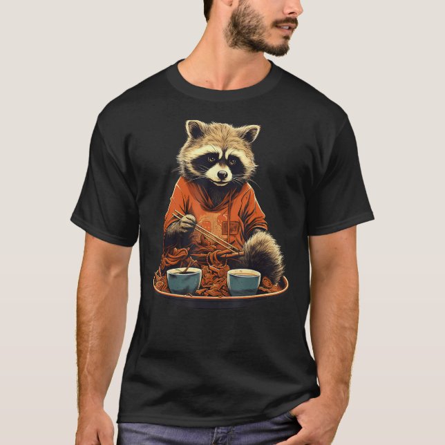 Camiseta Otaku Raccoon come Comida japonesa Ramen Noodles (Frente)