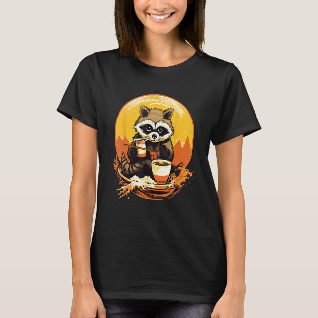 Camiseta Otaku Raccoon come Comida japonesa Ramen Noodles 2 (Frente)