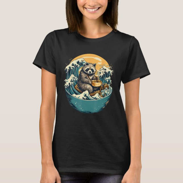 Camiseta Otaku Raccoon come Comida japonesa Ramen Noodles 6 (Frente)