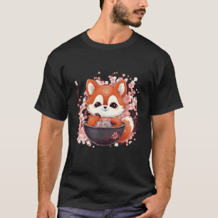Camiseta Otaku Red Panda Comeu Ramen Noodles Cherry Blossom