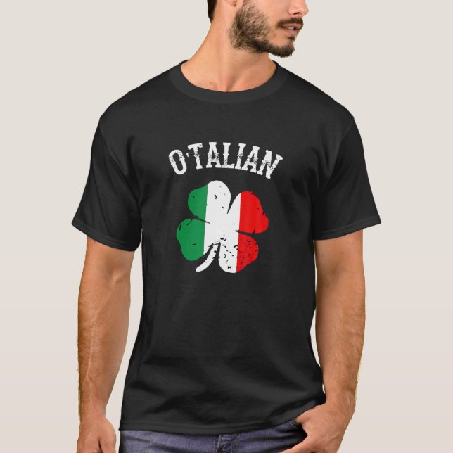 Camiseta O'talian Italiana Dia de São Patrício Italia Flag  (Frente)