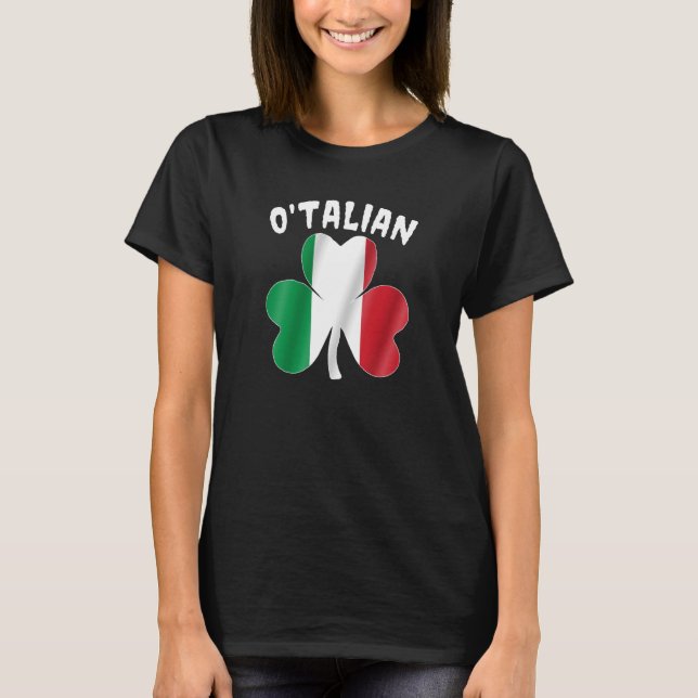 Camiseta O'talian Italiano Dia de São Patrício Italia Shamr (Frente)