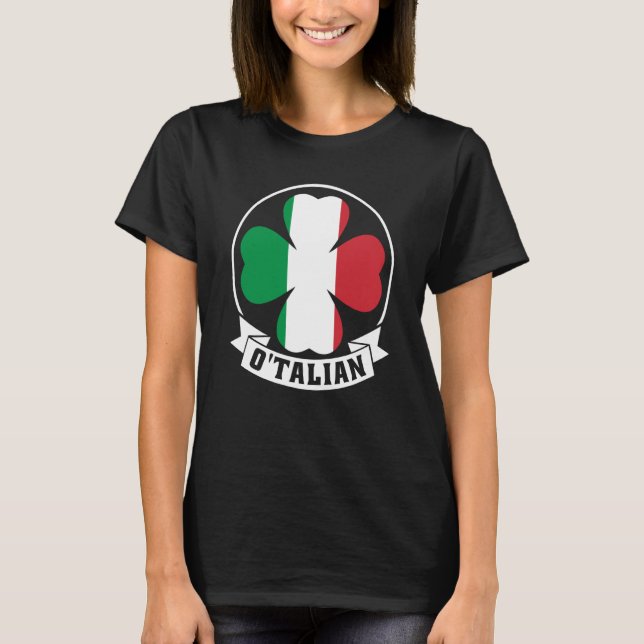 Camiseta O'Talian Saint Patrick With Irish & Italia Flag on (Frente)