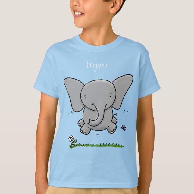 Camiseta Ótima ilustração de desenho animado de elefante be (Frente)