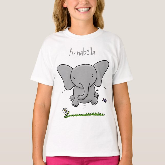 Camiseta Ótima ilustração de desenho animado de elefante be (Frente)