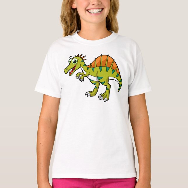 Camiseta Ótima Ilustração De Um Espinossauro Sorridente. (Frente)