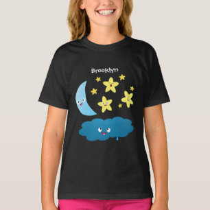 Camiseta Ótimas estrelas cantoras, lua e desenhos em nuvem