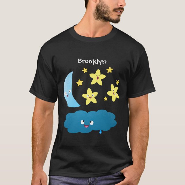 Camiseta Ótimas estrelas cantoras, lua e desenhos em nuvem (Frente)