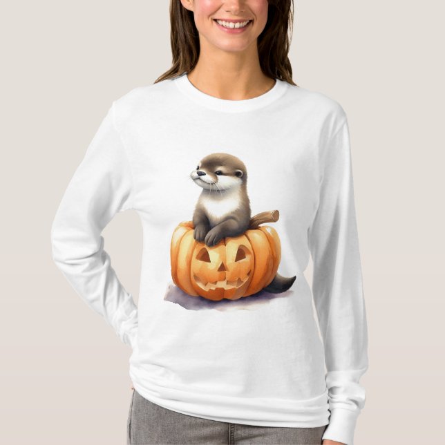 Camiseta Otter Adorável do Halloween (Frente)