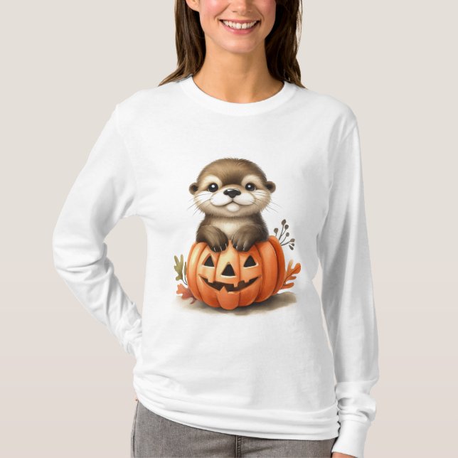 Camiseta Otter Adorável do Halloween (Frente)